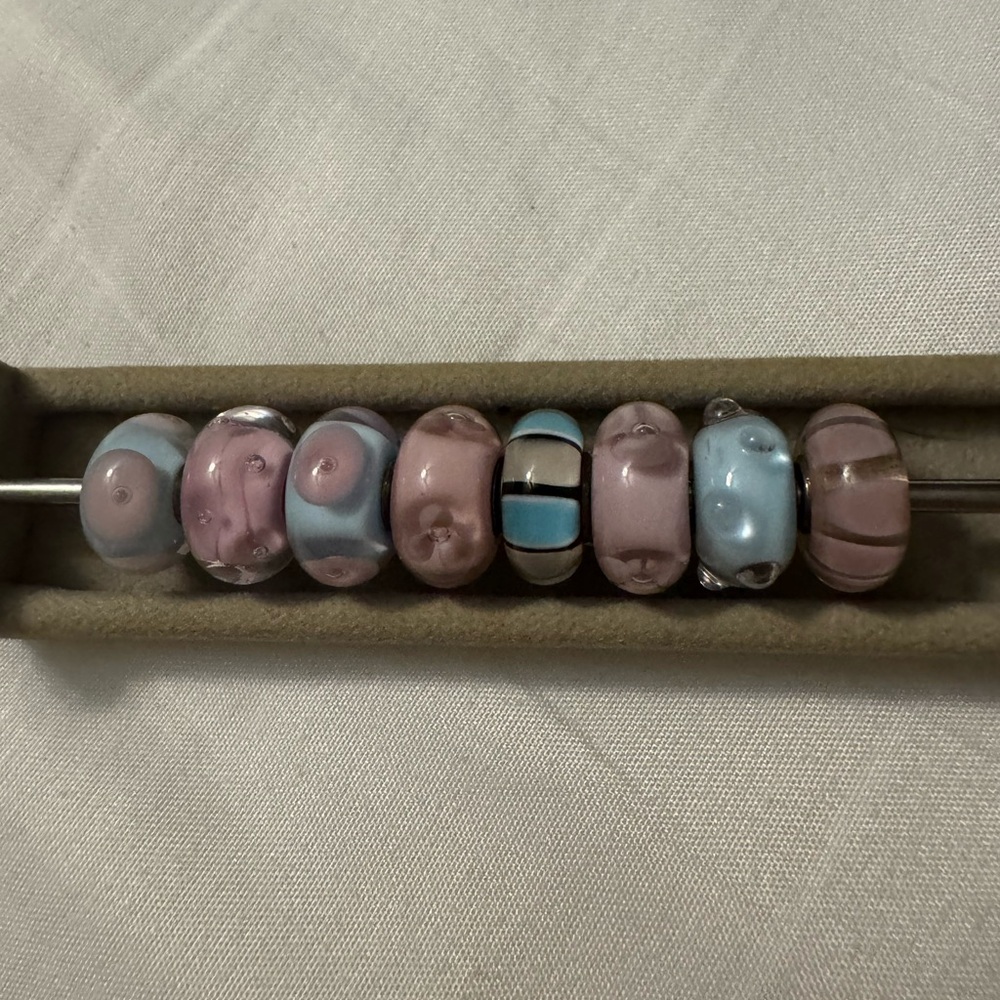 Trollbead pink and blue glass beads